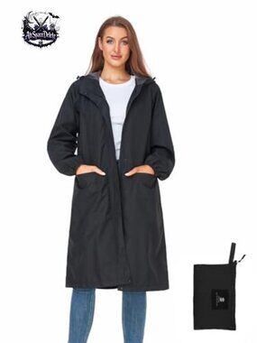 Packable Waterproof Long Rain Jacket Lightweight Outdoor